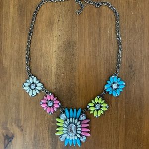 Multi colored flower statement necklace